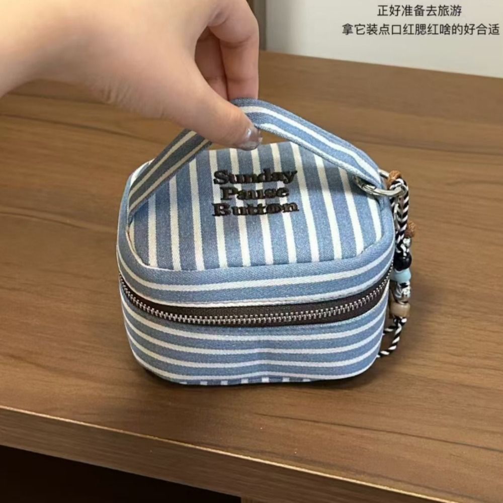 Portable Blue White Striped Sq - đánh giá và giá Cosmetic Bags