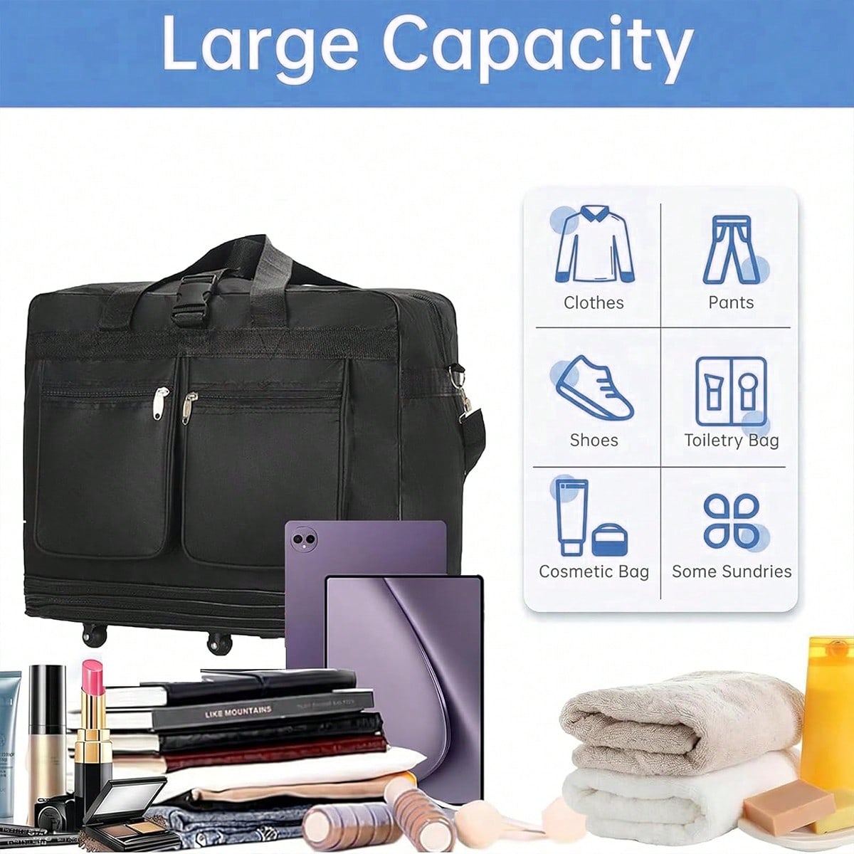 Black Rolling Travel Duffel Ba - đánh giá và giá Foldable Rolling Luggage Bag